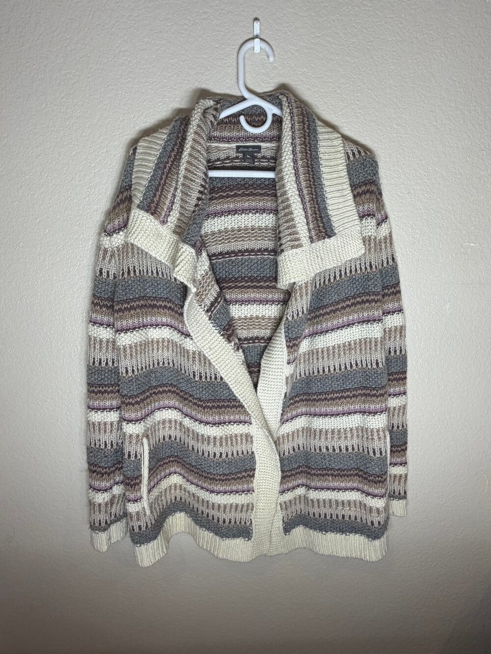 Eddie Bauer Women's L Striped Shawl Collar Cardigan Sweater